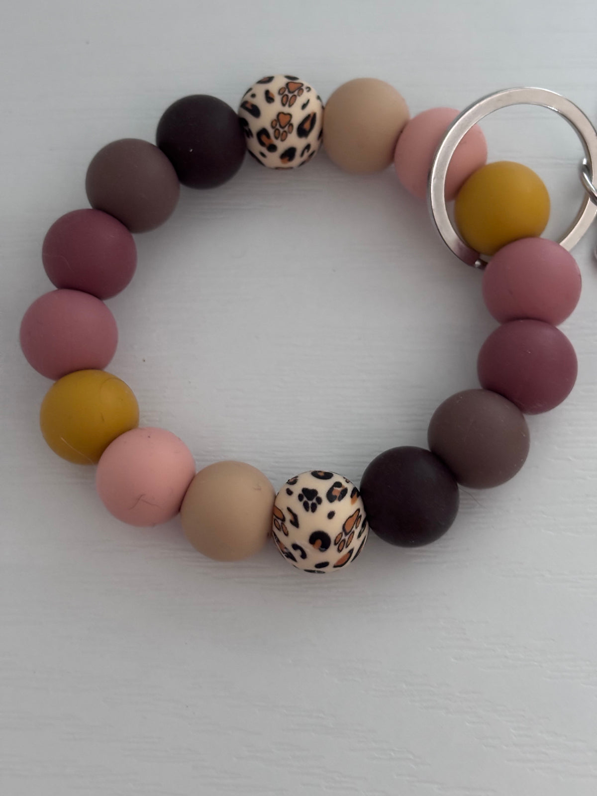 Hand‑Beaded Wristlet Keyring | Earthy Autumn Tones & Leopard Print with Dog and Paw‑Print Charms