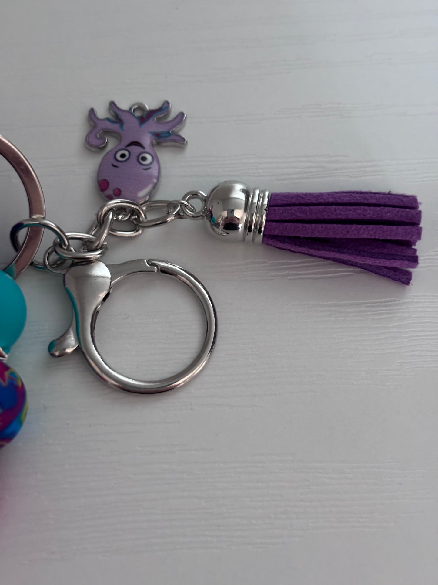 Hand‑Beaded Wristlet Keyring | Bright Multicolour Swirl Beads with Octopus Charm