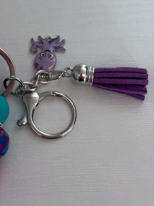 Hand‑Beaded Wristlet Keyring | Bright Multicolour Swirl Beads with Octopus Charm